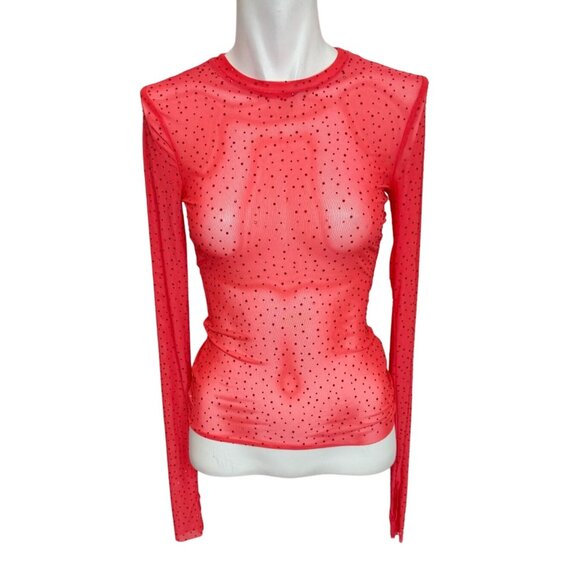 AFRM Tops - AFRM red long sleeve mesh top with rhinestones NWT - XS